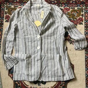 Max Studio Linen Cotton Blazer Jacket Women‎ Size small Blue White Stripe NWT